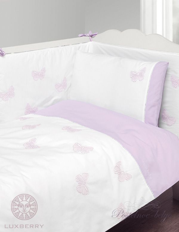 Комплект постельного белья Bovi Бабочки NEW, цвет: белый/лаванда