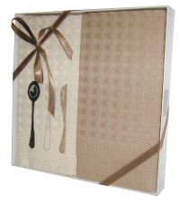 Набор вафельных салфеток с вышивкой ISSIMO ЛОЖКА-ВИЛКА, кремовый-коричневый 