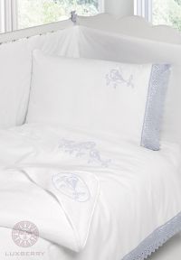 Комплект постельного белья Luxberry Синички, белый/голубой