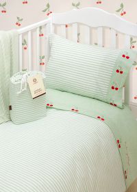 Комплект постельного белья Luxberry Вишенки, зеленый/белый